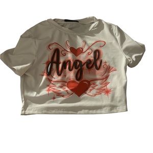 Angel Graffiti Print Cropped Baby Tee